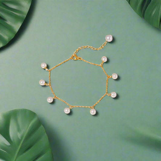 Women's Anklet, Pearl 18K Gold-Plated Charm Anklet, Summer Jewelry, Vacation Jewelry, Beach Jewelry,  Beachchi Anklet Bracelet
