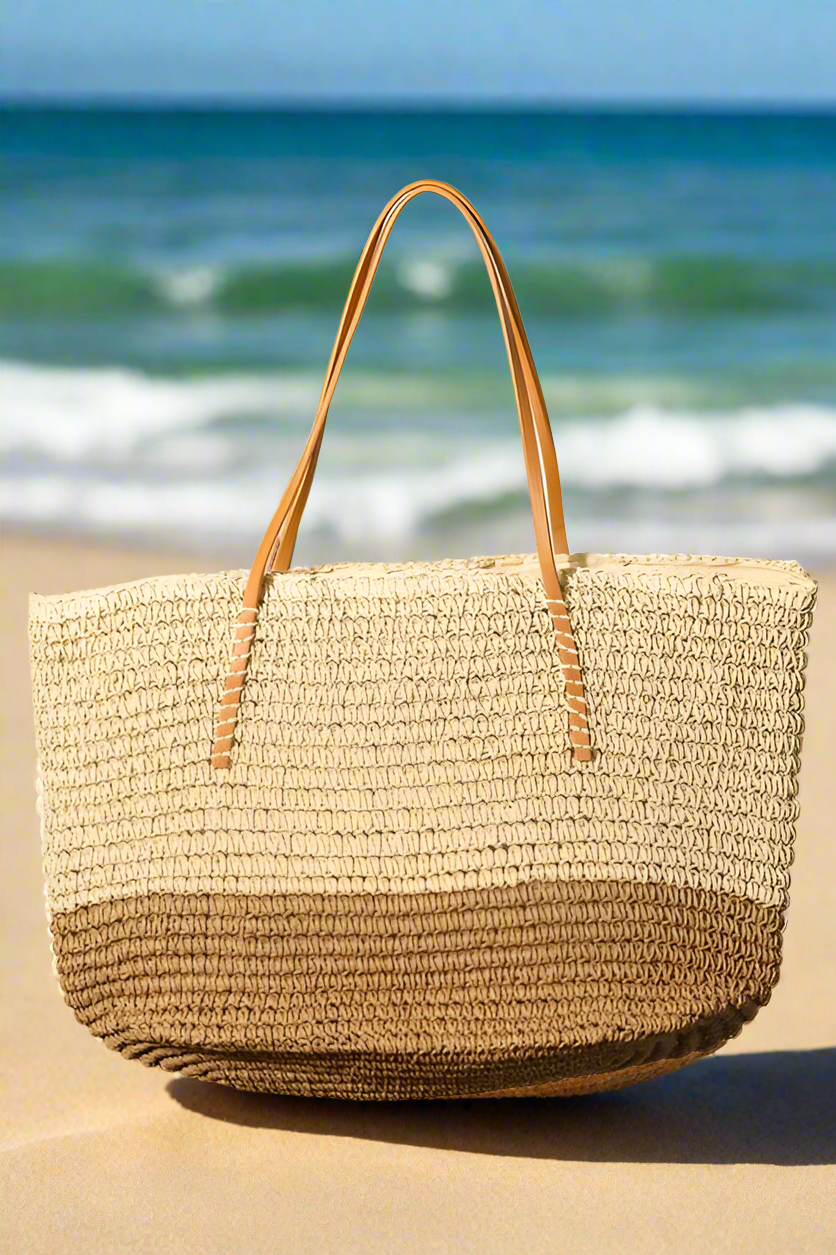 Beachchi Tote, Straw Braided Tote, Beach Tote, Beach Bag, Summer Tote, Vacation Accessory, Tan Tote, Straw Beach Bag, Tote