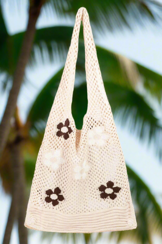 Beach Bag, Beach Tote, Flower Pattern Purse, Knitted Tote Bag, Beachchi Bag, Mesh Bag, Vacation Wear Beachwear, Everyday Tote, Accessory Vacation Bag, Resort Wear