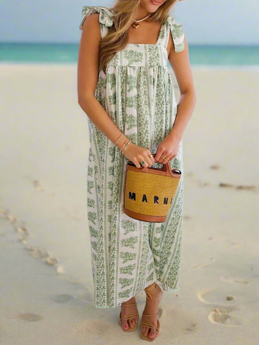 Women's Sundress  Tie Shoulder Dress, Midi Dress, Summer Dress, Sundress, Beachchi Sundress, Vacation Wear, Beachwear, Casual Dress  Resort Wear, Dinner Date Dress