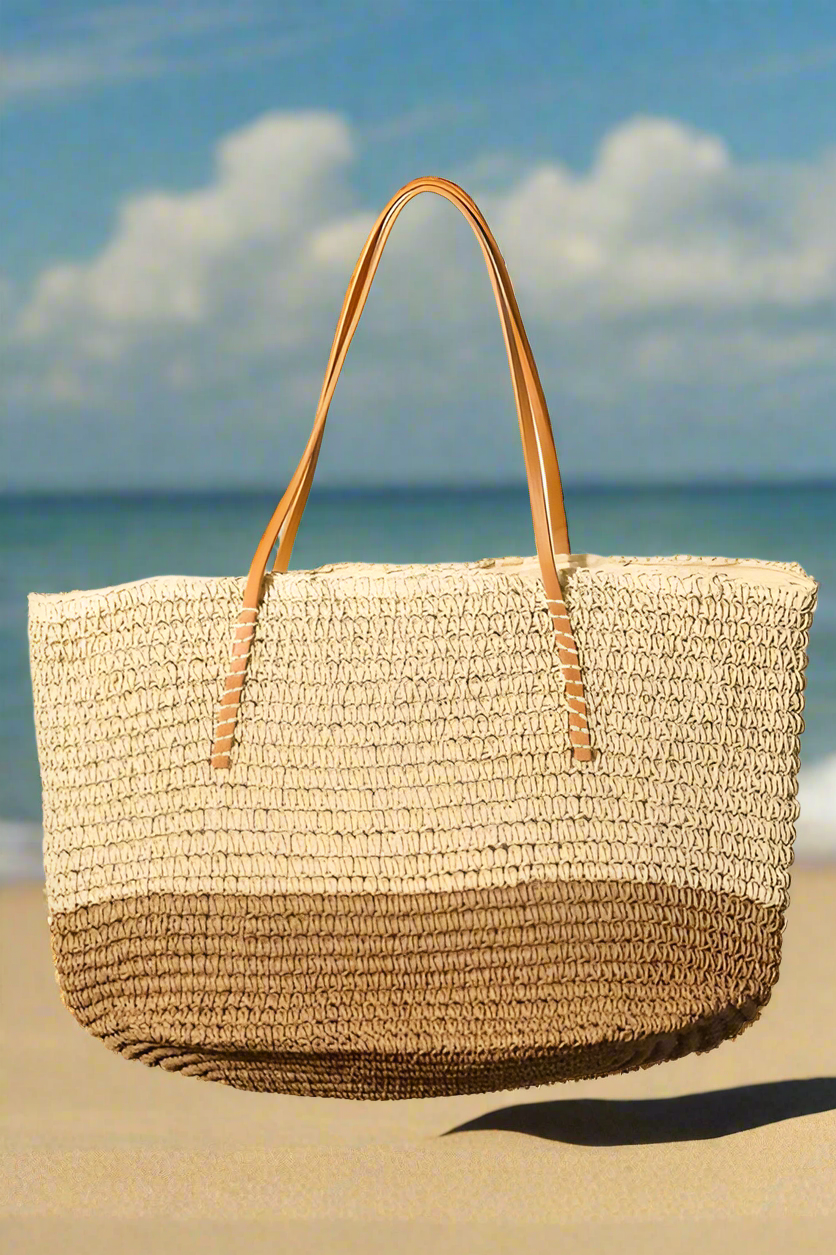 Beachchi Tote, Straw Braided Tote, Beach Tote, Beach Bag, Summer Tote, Vacation Accessory, Tan Tote, Straw Beach Bag, Tote
