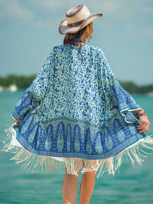 Beachchi Kimono, Fringed Kimono, Kimono, Beach Kimomo, Fringe Open Front Cover-Up, Cover-Up, Beach Coverup, Beachchi Dress