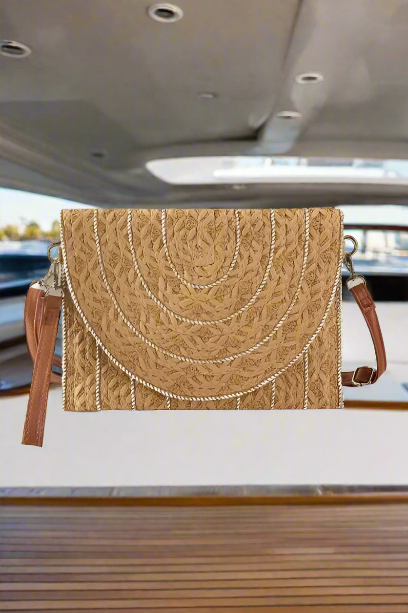 Women's Summer Purse, Stitch Detailed Straw Crossbody Bag, Beachchi Bag, Vacation Wear, Beachwear Accessory