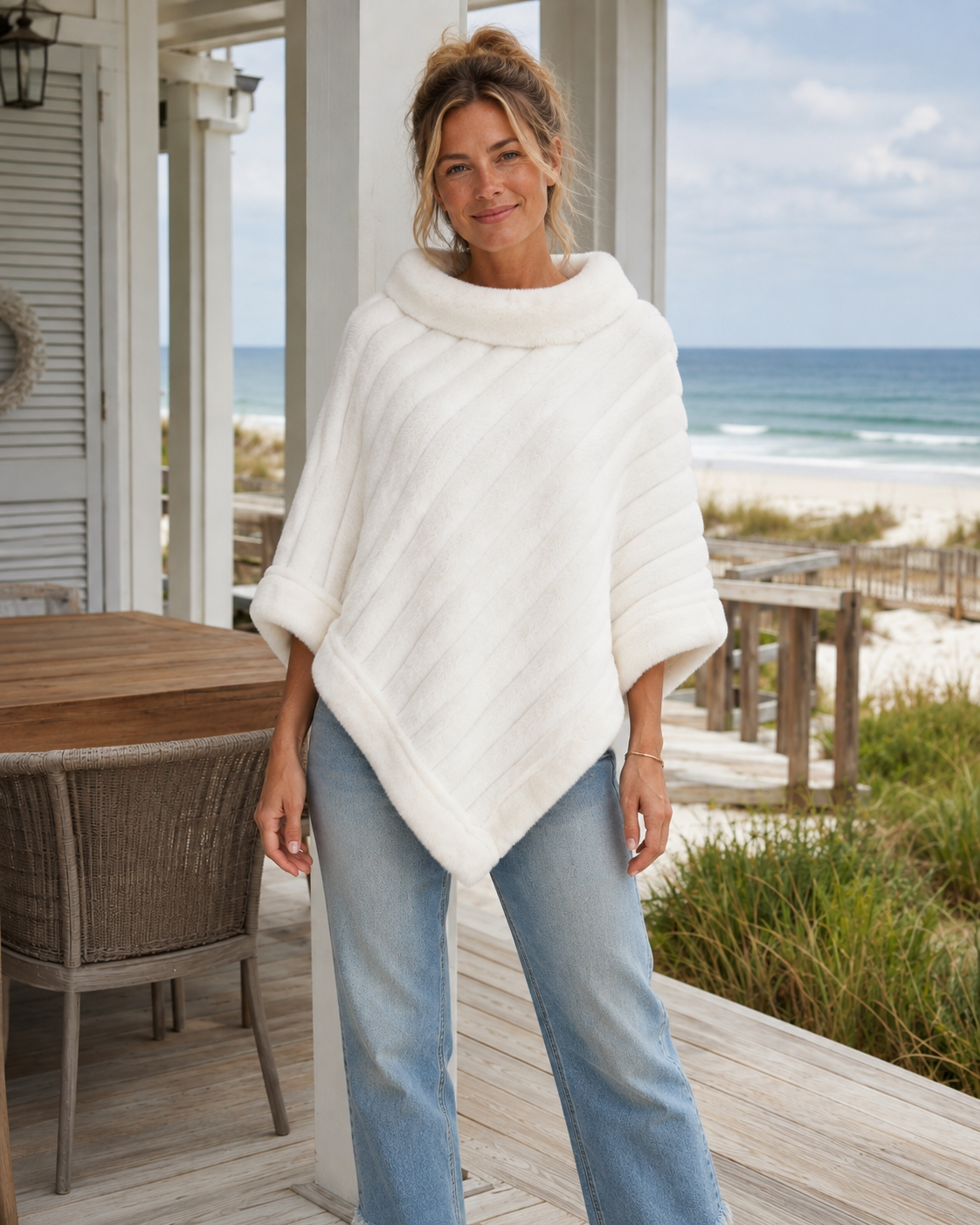 Ivory Women’s Poncho | Cozy Cowl Neck Fall Layer | Beachchī