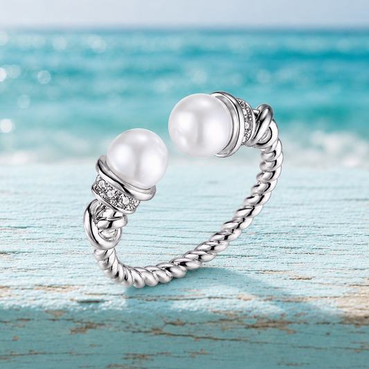 Beachchī Pearl Open Cuff Ring | 925 Sterling Silver Ring