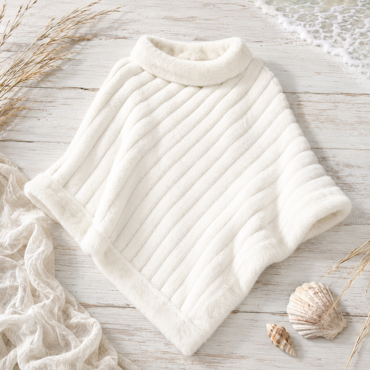 Ivory Women’s Poncho | Cozy Cowl Neck Fall Layer | Beachchī