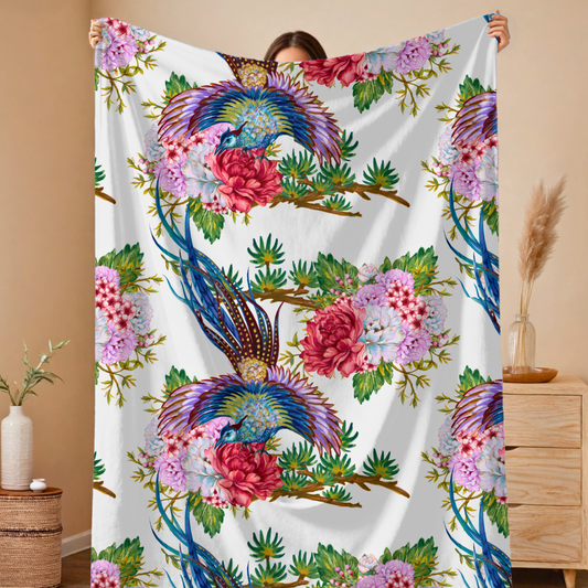 Floral Velveteen Blanket, 3 Sizes, Bedding, Cozy Throw  Blanket, Home Décor, Soft Plush Blanket, Coastal Décor, Warm Coverup, Beachchi Blanket