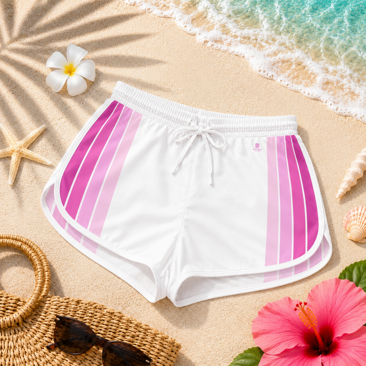 Retro Rainbow Stripe Shorts | Women's Relaxed Shorts|Beachchi Shorts