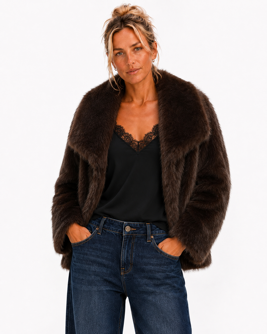 Women's Luxe Faux Fur Jacket with Oversized Lapel