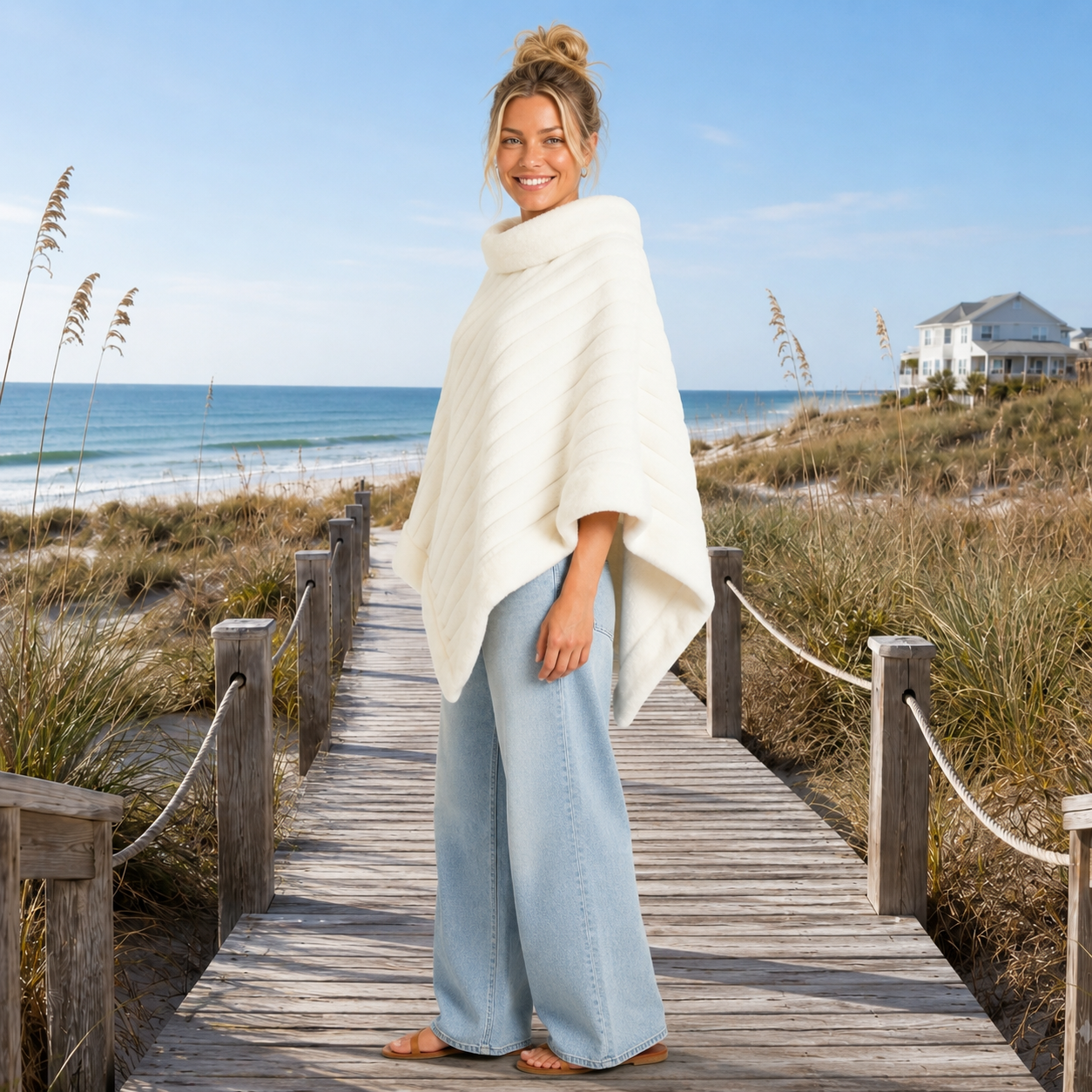 Ivory Women’s Poncho | Cozy Cowl Neck Fall Layer | Beachchī