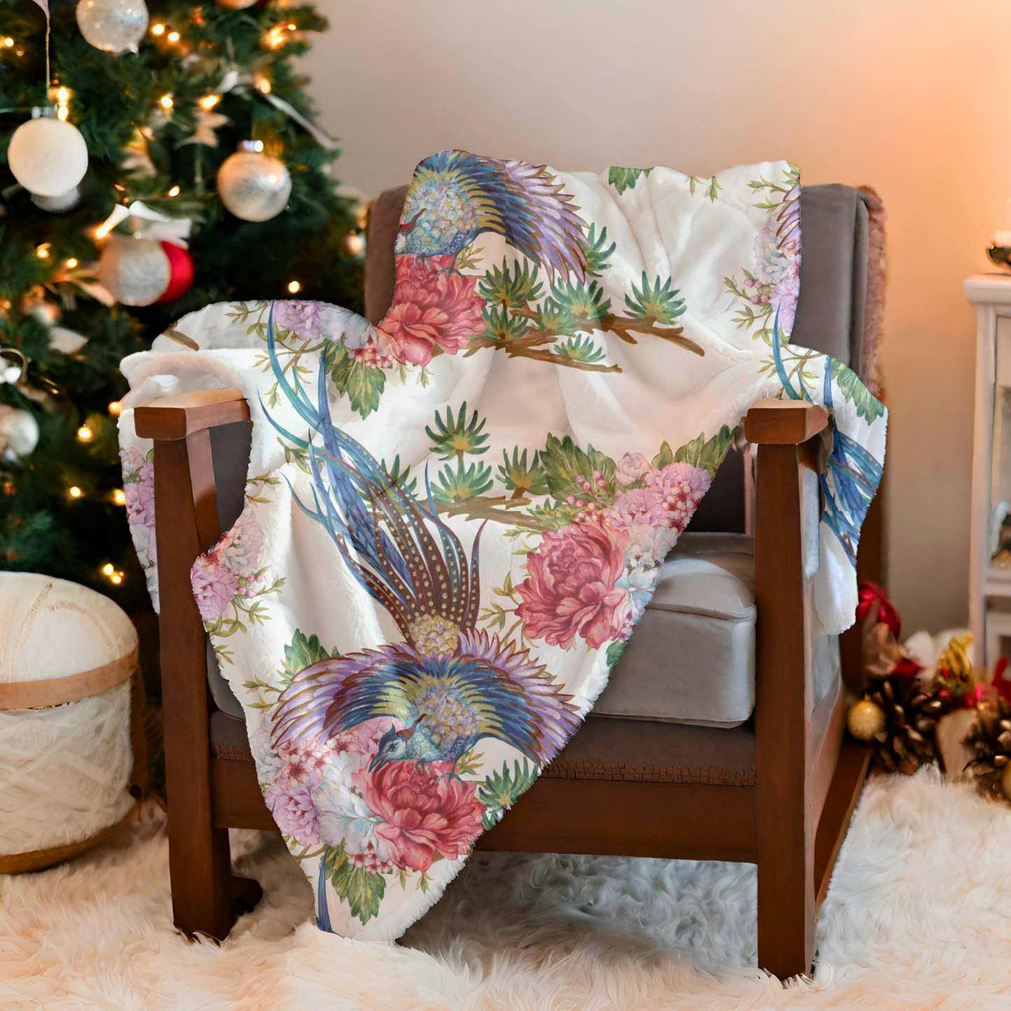 Floral Velveteen Blanket, 3 Sizes, Bedding, Cozy Throw  Blanket, Home Décor, Soft Plush Blanket, Coastal Décor, Warm Coverup, Beachchi Blanket