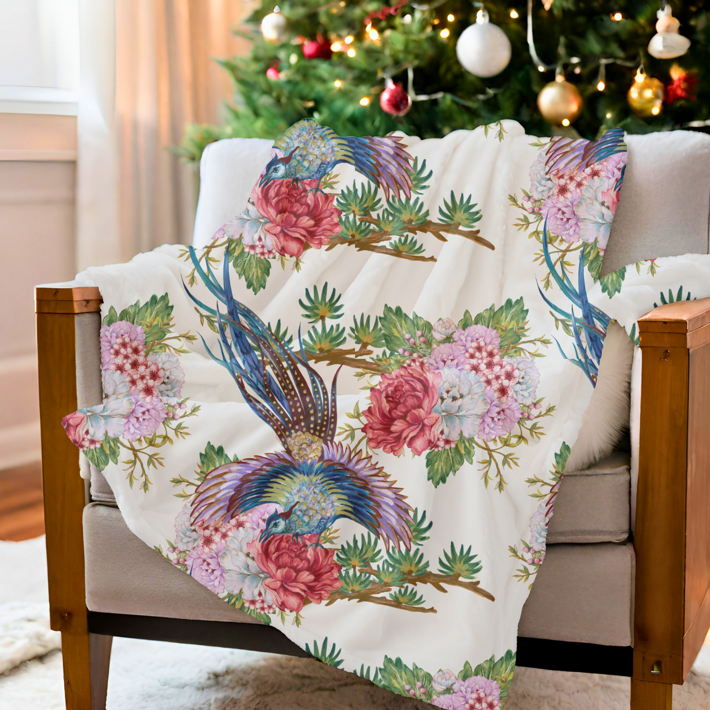 Floral Velveteen Blanket, 3 Sizes, Bedding, Cozy Throw  Blanket, Home Décor, Soft Plush Blanket, Coastal Décor, Warm Coverup, Beachchi Blanket